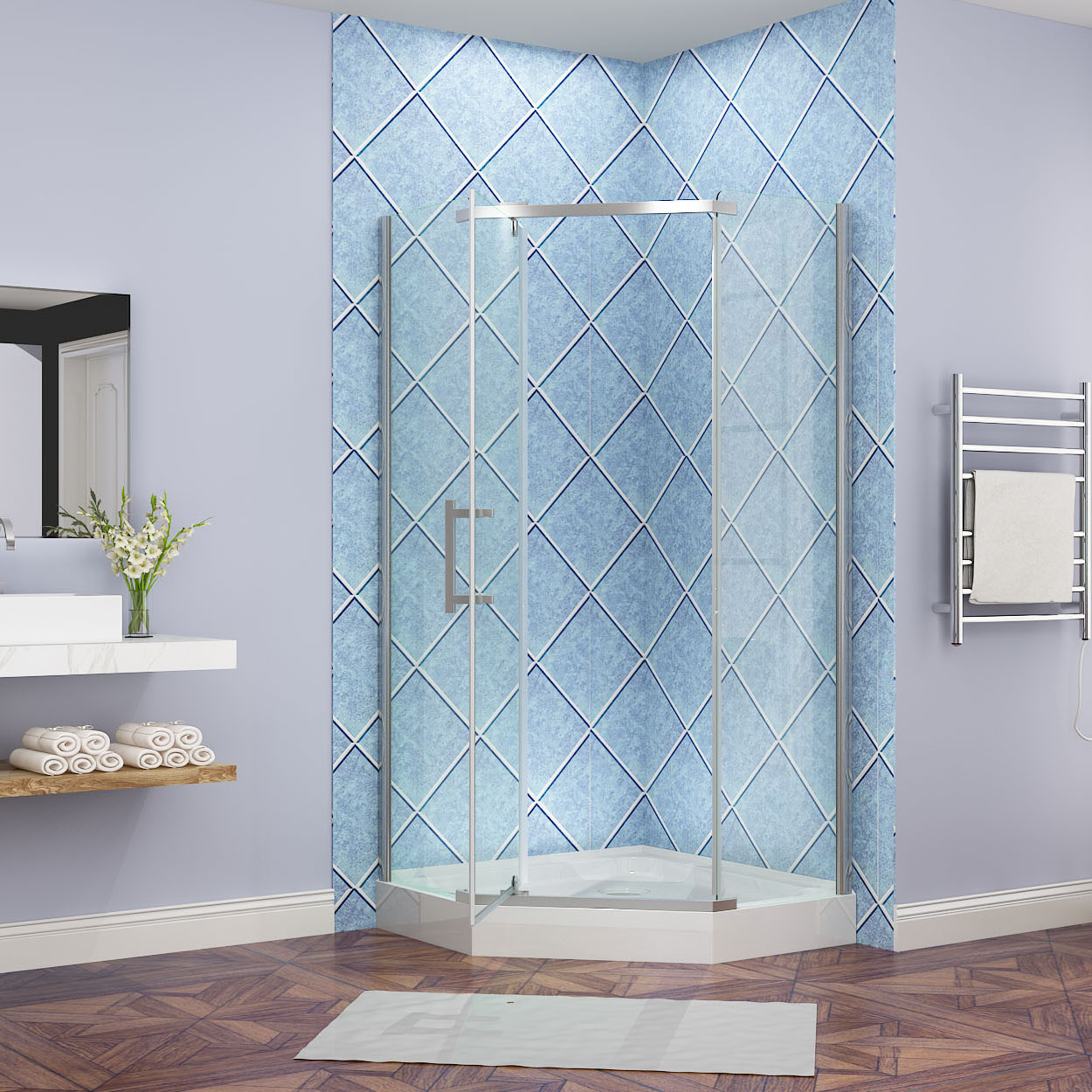 Frameless Shower Screen Diamond Corner Pivot Corner Enclosure & Base 90/100cm eBay