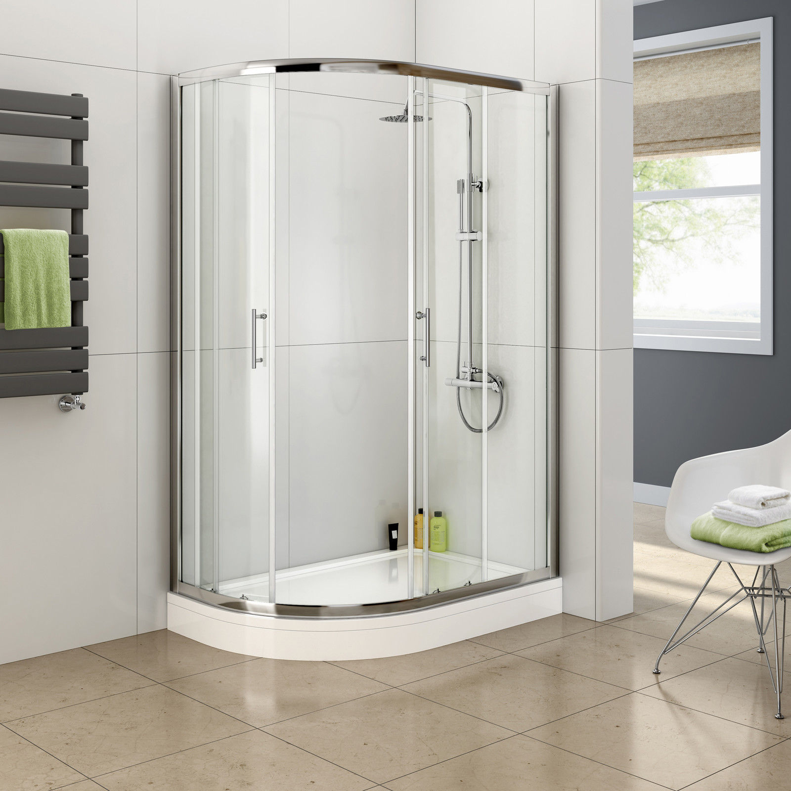 Curved Sliding Shower Door Screen With Base 6mm Tempered Glass 800