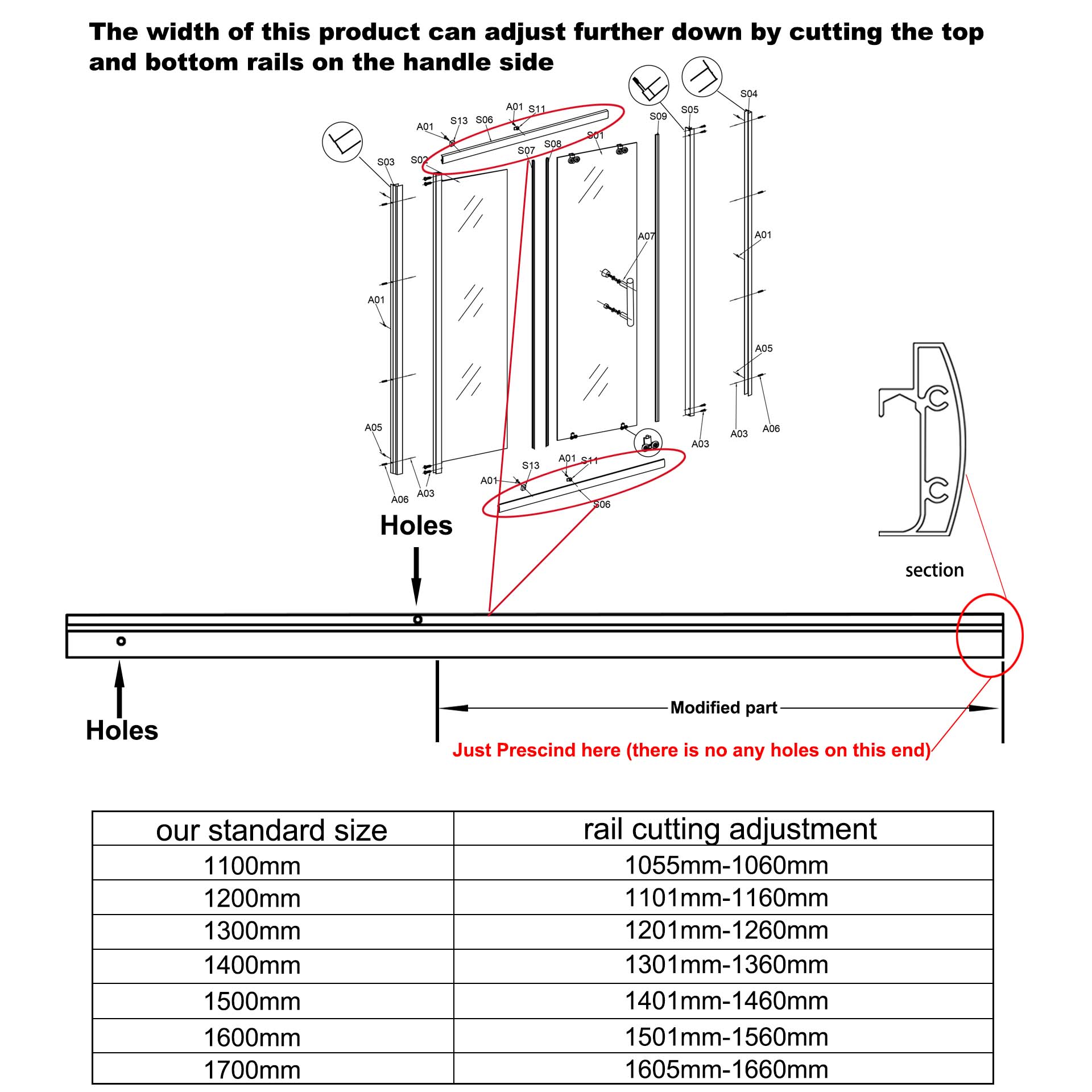 Frameless Shower Screen Wall to Wall Sliding Shower Door Stainless