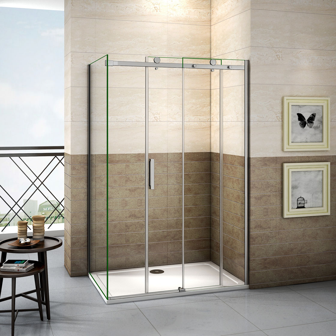 Frameless Sliding Shower Screen Adjustable Door&Optional Tray120150x80