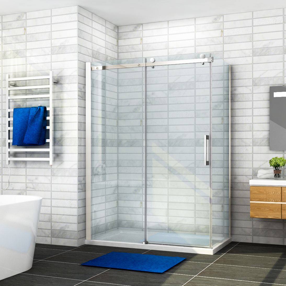 1200/1500x1950 Wall to Wall Frameless Sliding Shower Screen Door Rail