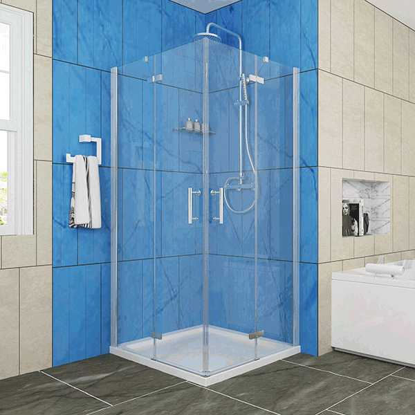 Corner Shower Screen Square Sliding Double Doors & Shower Base Cubical Enclosure eBay