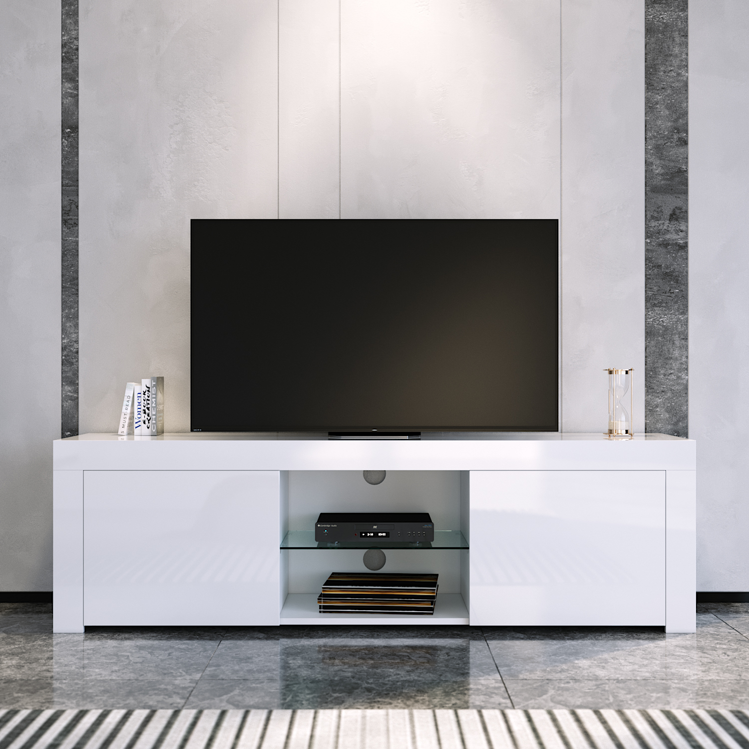 TV White LED Entertainment Units Storage Stand Gloss White