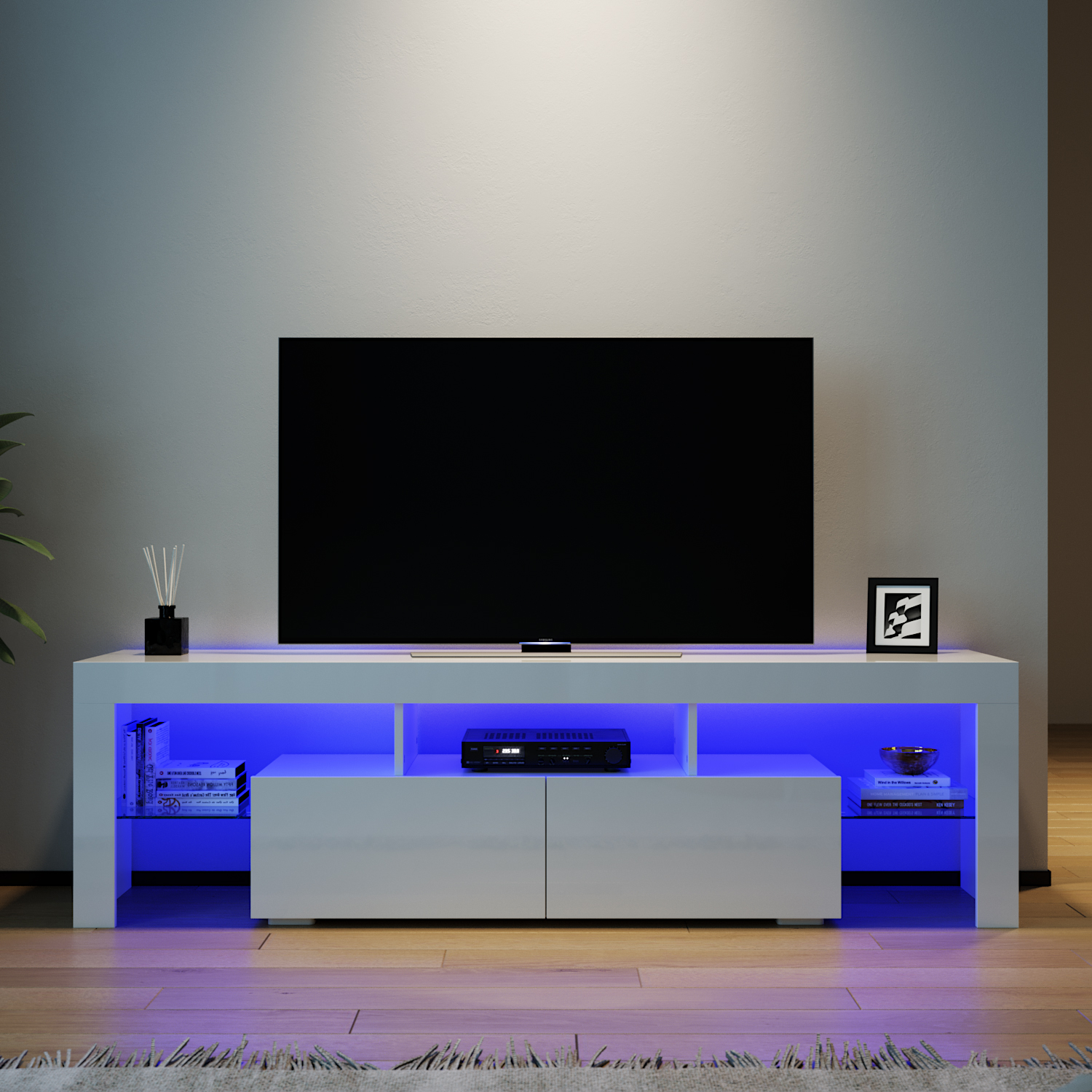 Entertainment Unit 160cm TV White Stand Gloss Furniture RGB LED