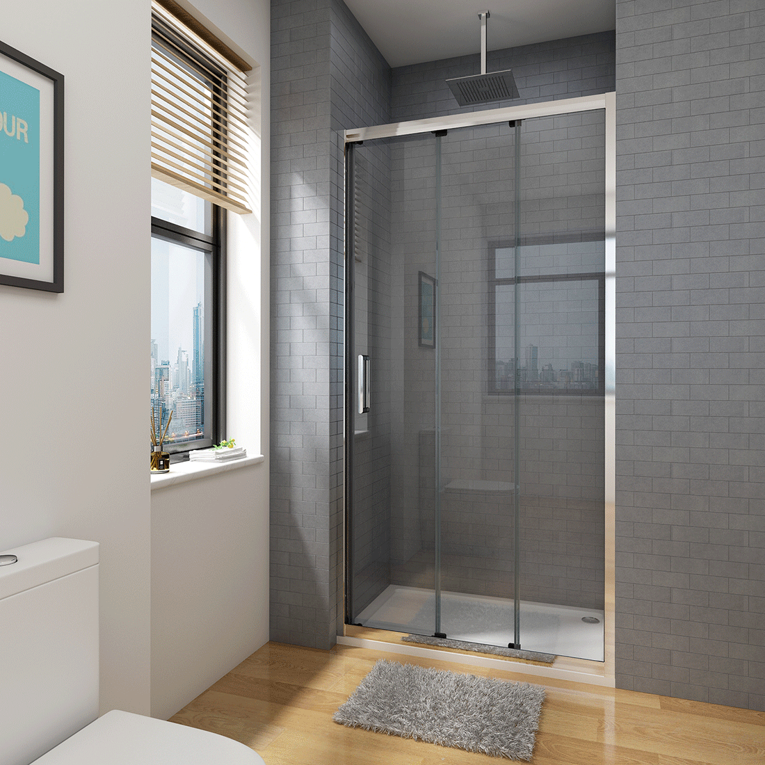 3 panel sliding shower door 900mm