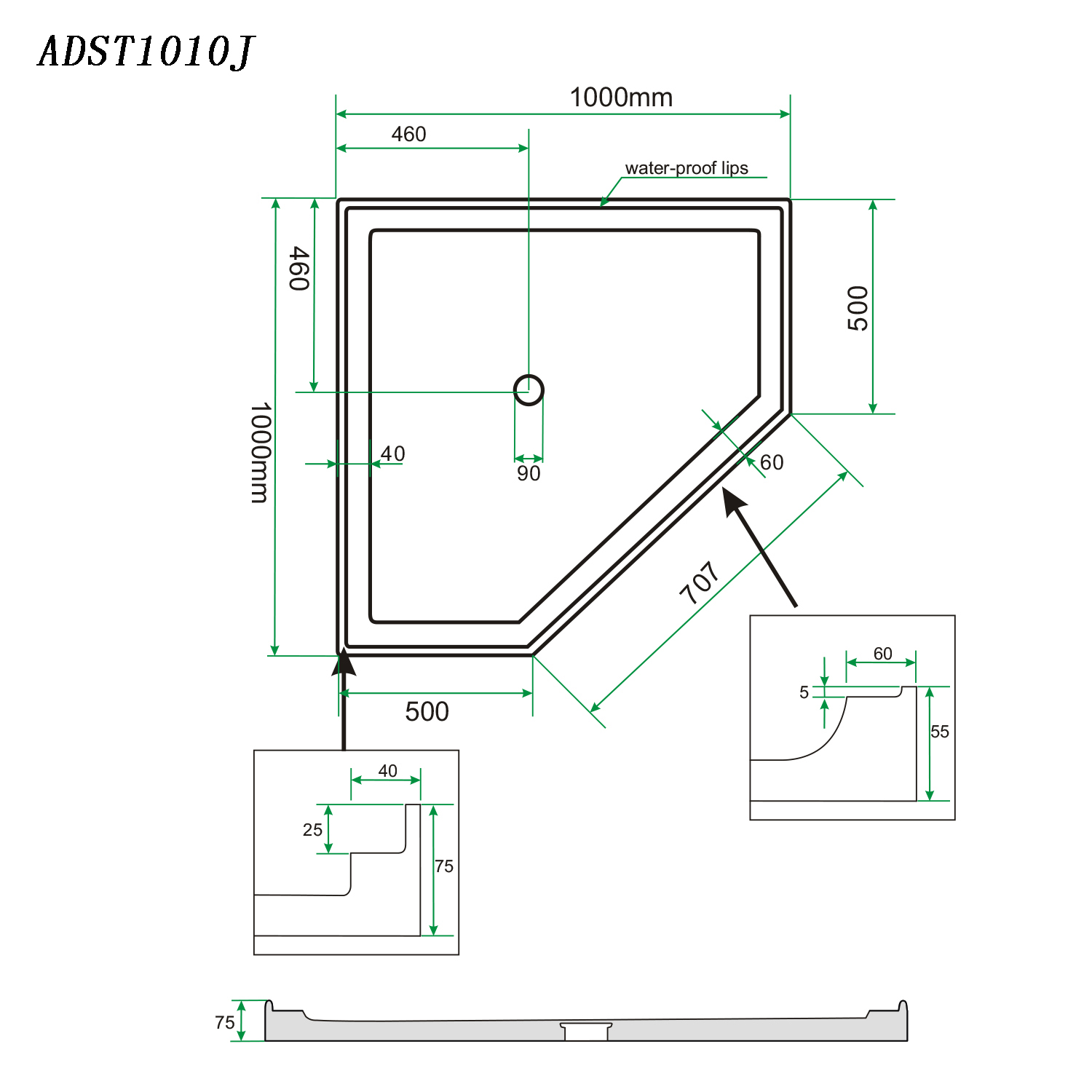 Shower Base Diamond Durable Acrylic Fiberglass 900X900/1000x1000mm eBay