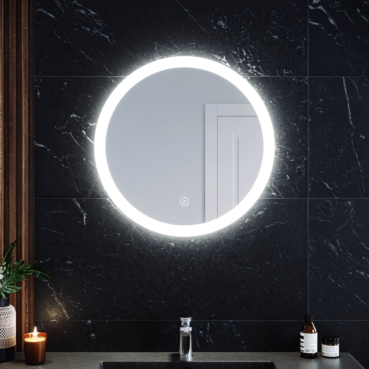 Bathroom LED Mirror Round Illuminated Touch Switch Wall Mounted 620 ...