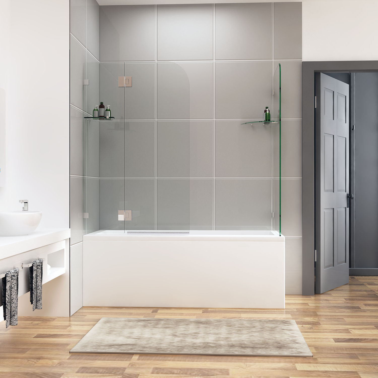 frameless fixed glass panel shower screen